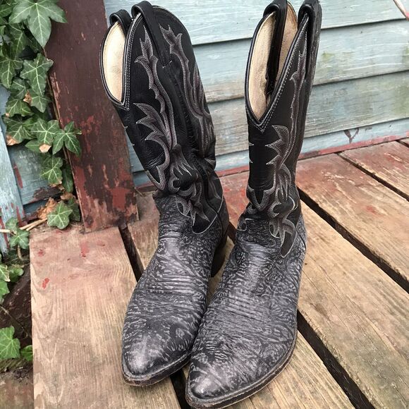 Mens DAN POST Charcoal Black Gray Leather Cowboy Boots Size 9 D 17049 main image 10